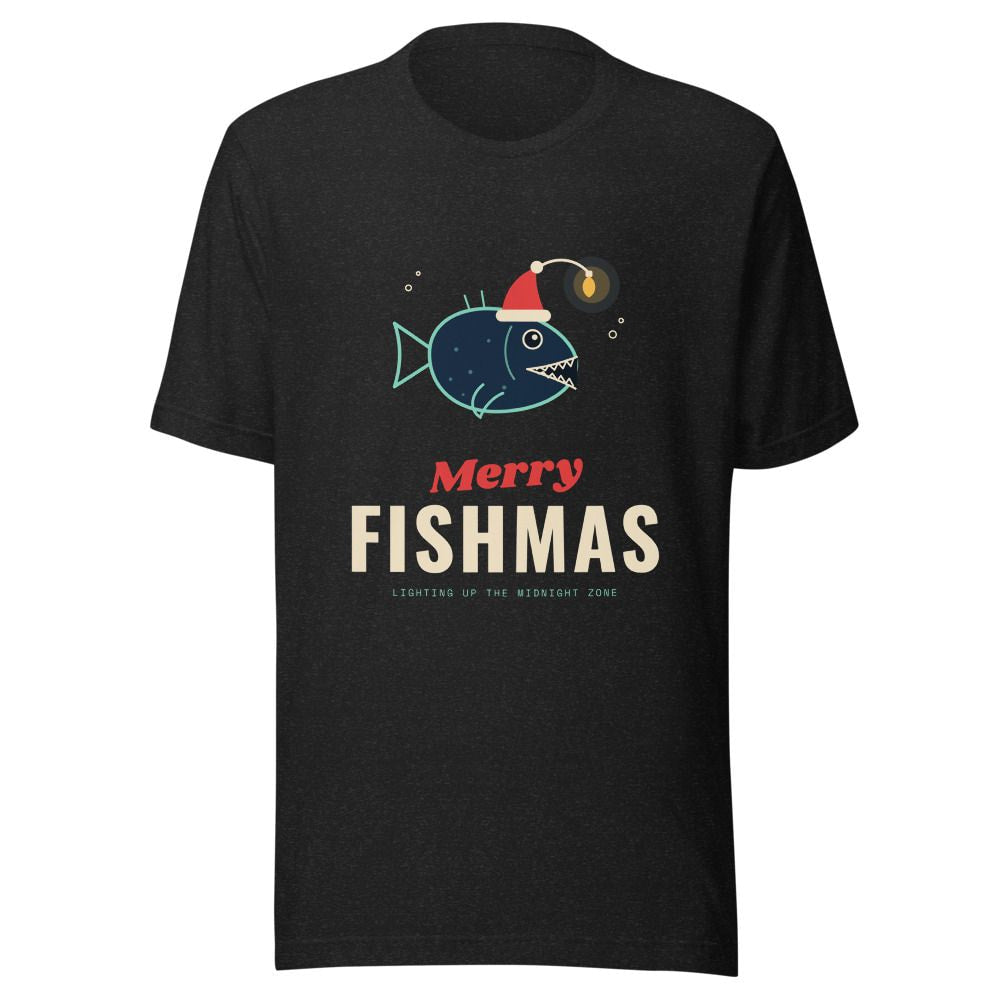 Merry Fishmas Anglerfish Christmas T-Shirt - Black Heather