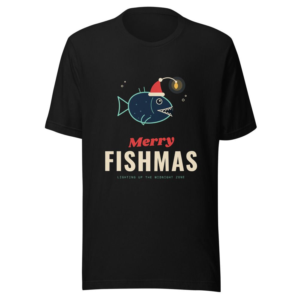 Merry Fishmas Anglerfish Christmas T-Shirt - Black