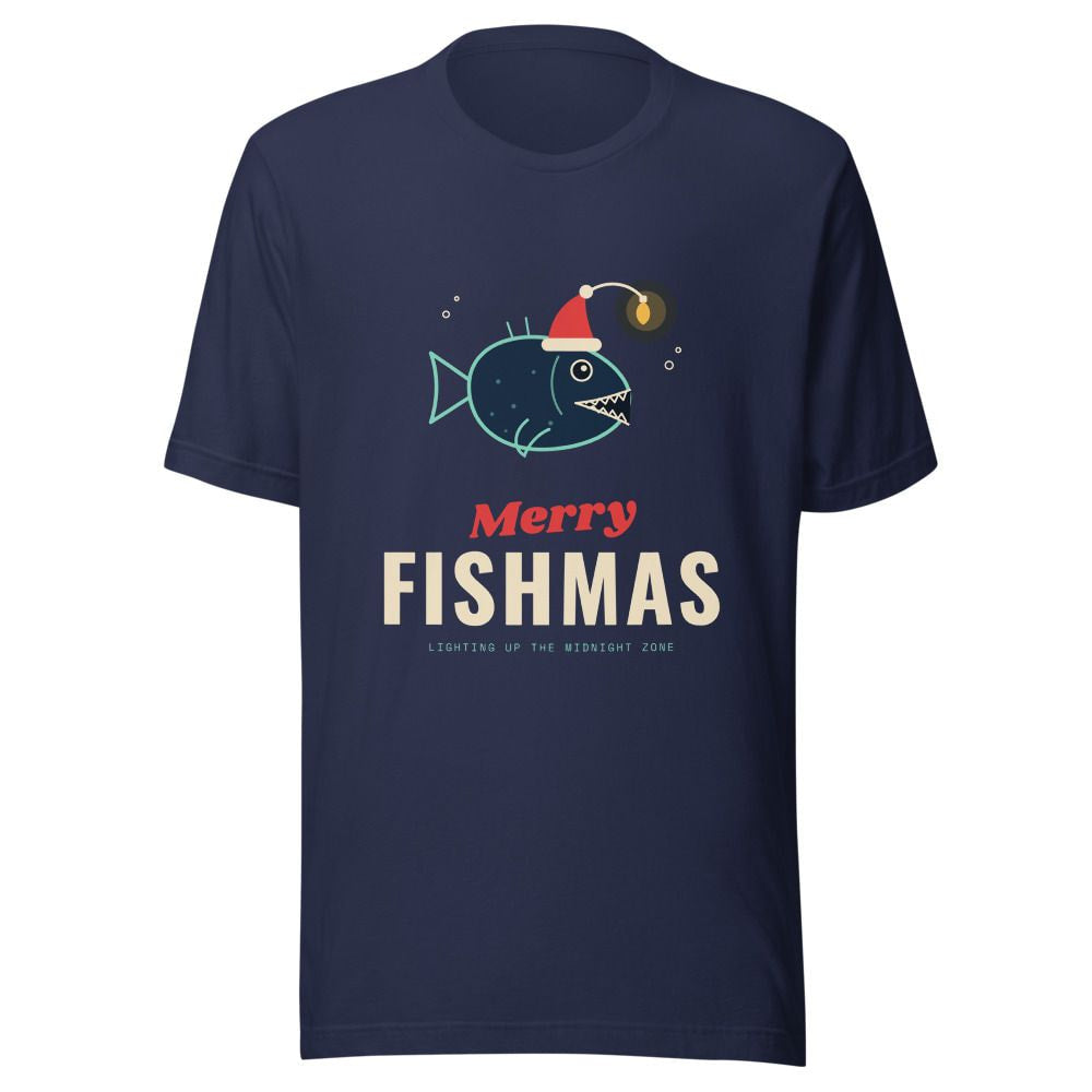 Merry Fishmas Anglerfish Christmas T-Shirt - Navy