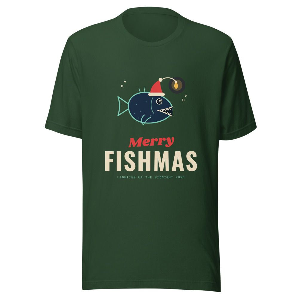 Merry Fishmas Anglerfish Christmas T-Shirt - Forest