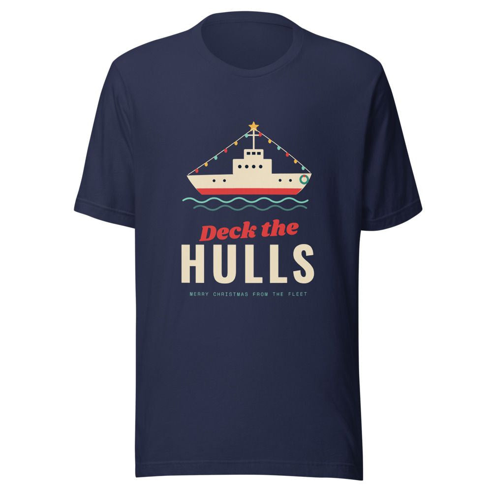 Deck the Hulls Christmas Ship T-Shirt - Navy