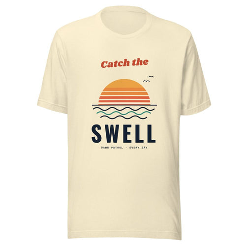 Catch the Swell Retro Sunset Surf T-Shirt - Natural