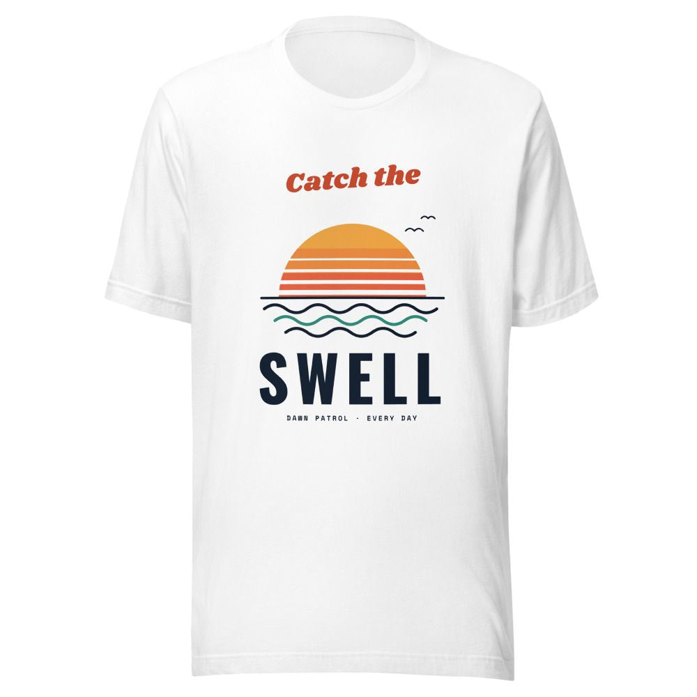 Catch the Swell Retro Sunset Surf T-Shirt - White