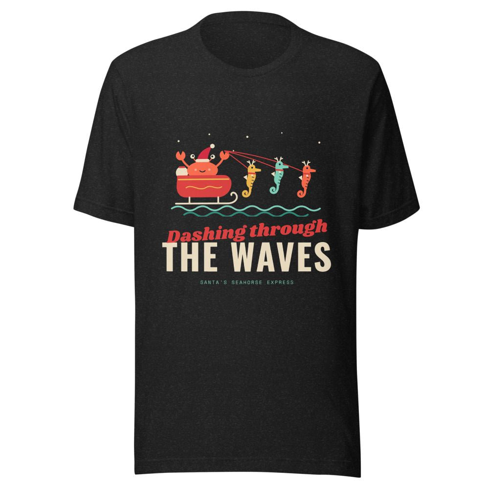 Dashing Through the Waves Christmas T-Shirt - Black Heather
