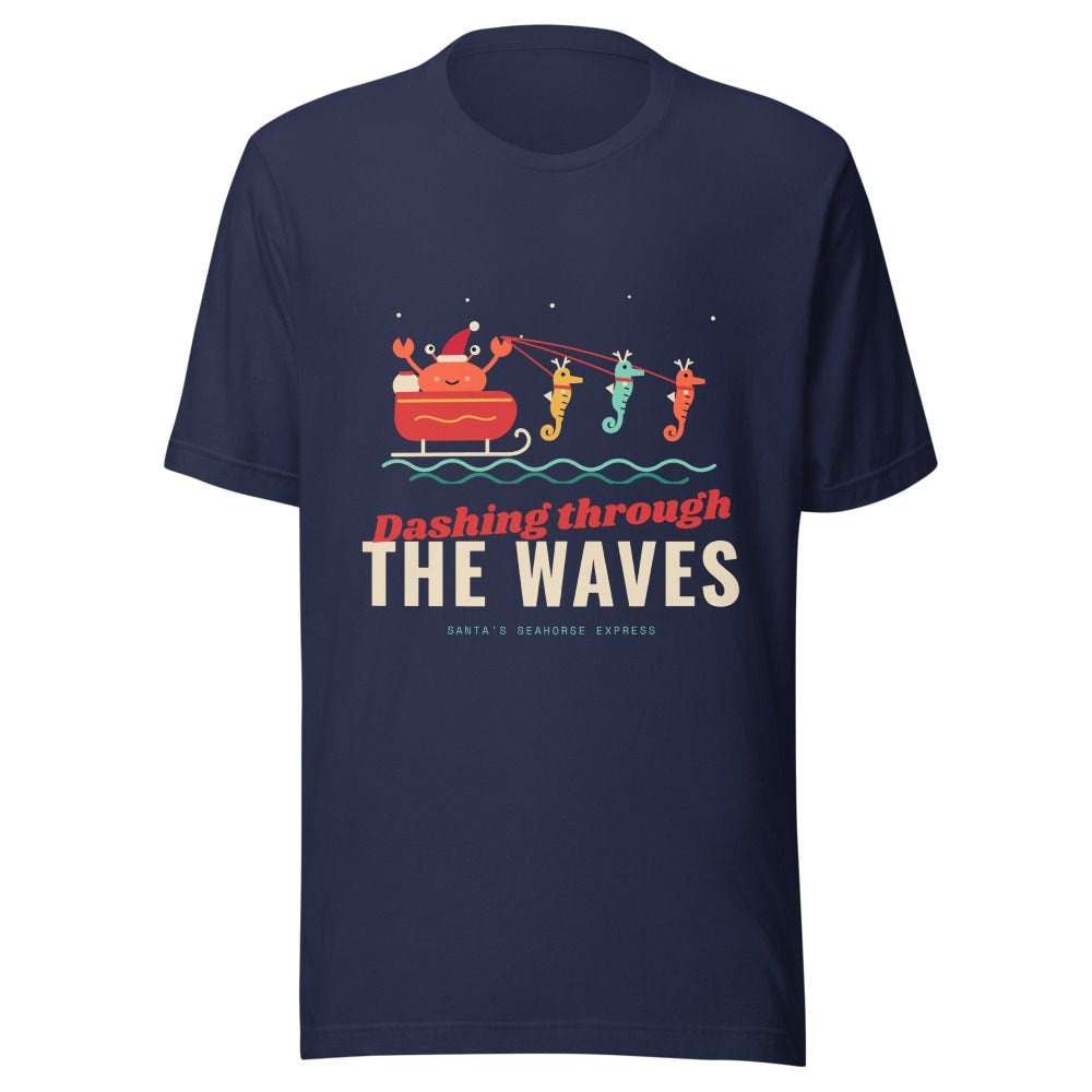 Dashing Through the Waves Christmas T-Shirt - Navy