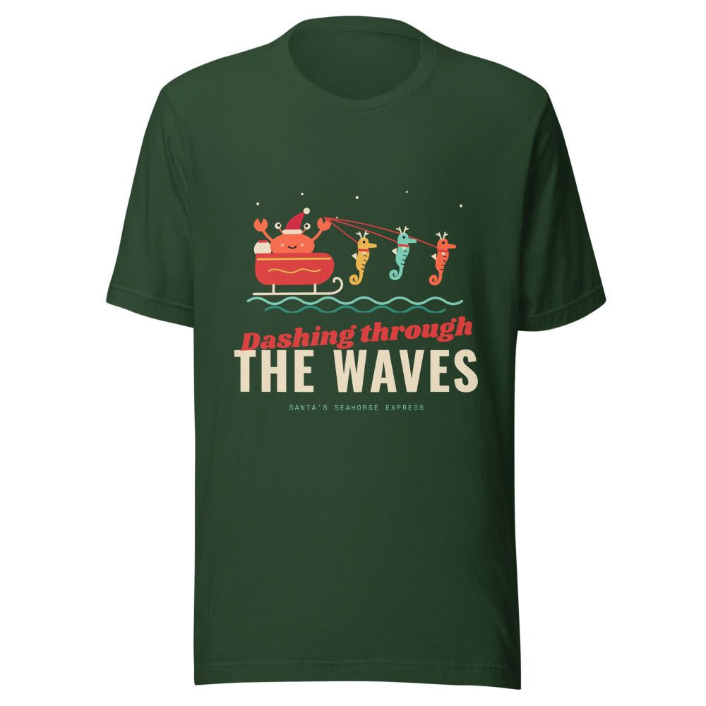 Dashing Through the Waves Christmas T-Shirt - Forest
