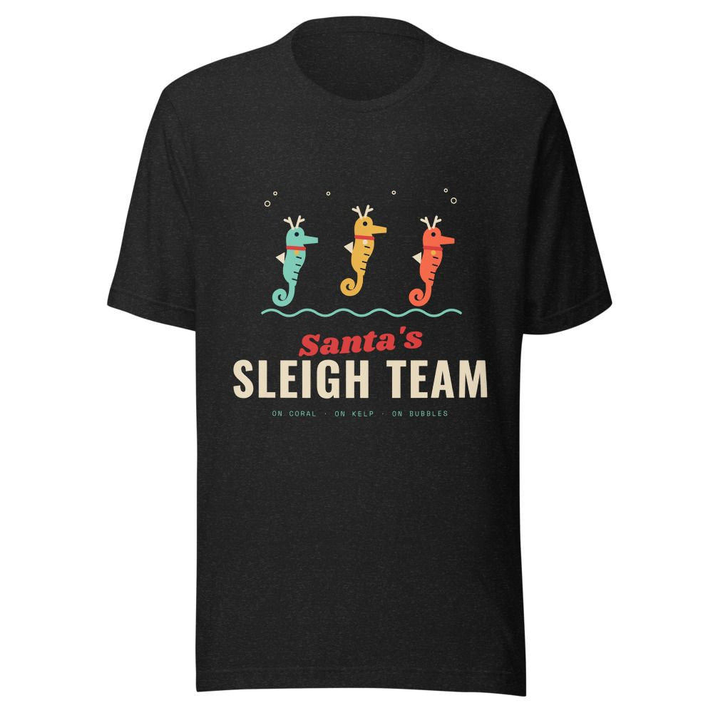 Santa's Sleigh Team Seahorse Reindeer Christmas T-Shirt - Black Heather