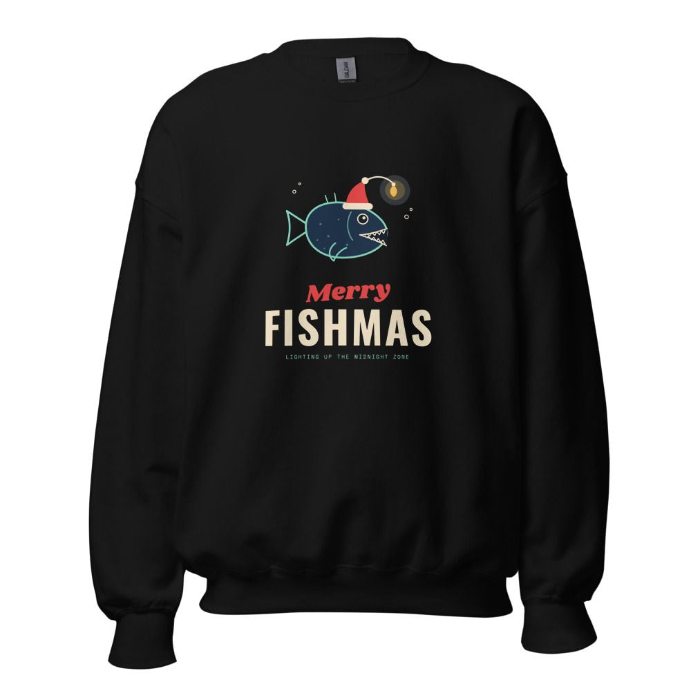 Merry Fishmas Anglerfish Christmas Sweatshirt - Black