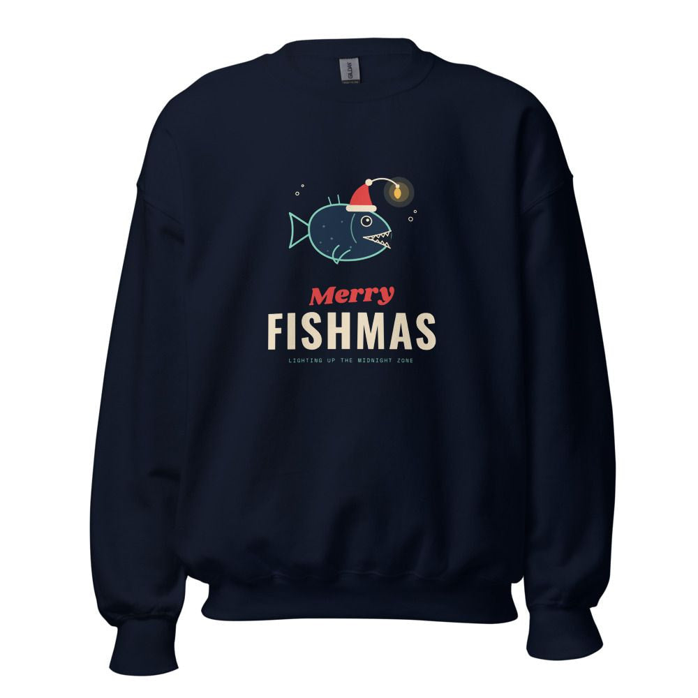 Merry Fishmas Anglerfish Christmas Sweatshirt - Navy