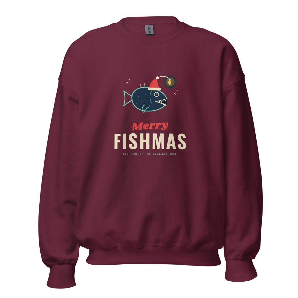 Merry Fishmas Anglerfish Christmas Sweatshirt - Maroon