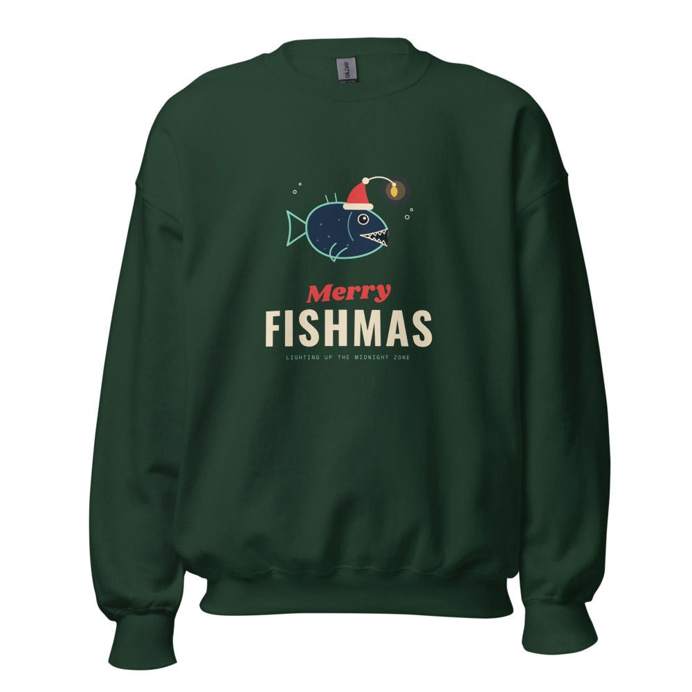 Merry Fishmas Anglerfish Christmas Sweatshirt - Forest Green