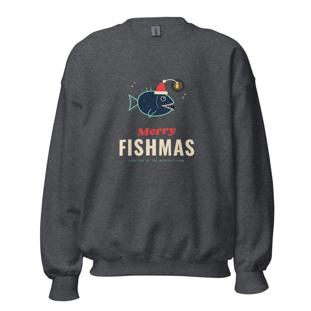 Merry Fishmas Anglerfish Christmas Sweatshirt - Dark Heather