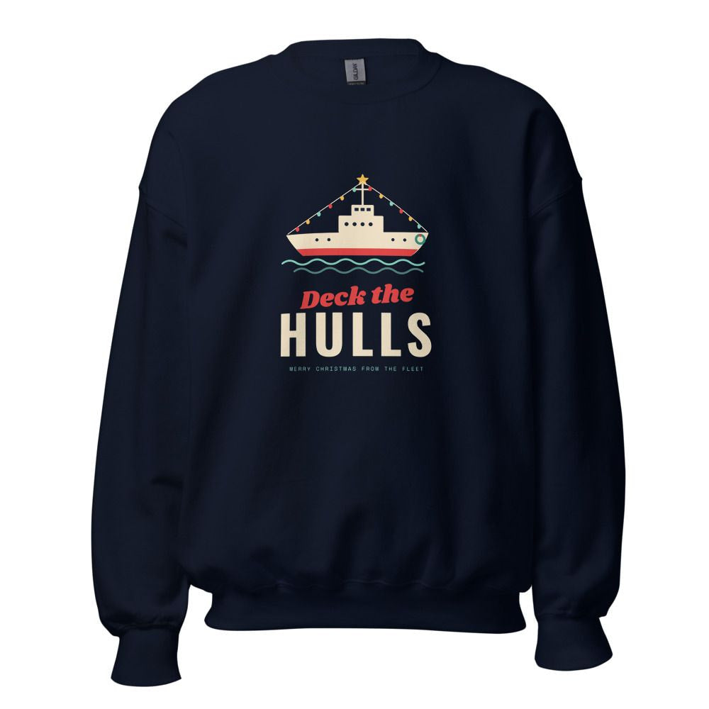 Deck the Hulls Christmas Ship Sweatshirt - Navy