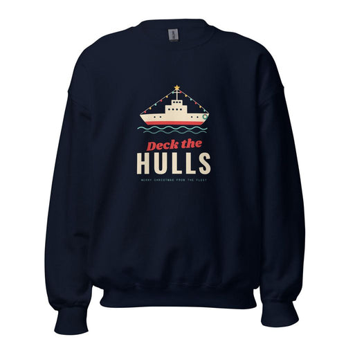 Deck the Hulls Christmas Ship Sweatshirt - Navy
