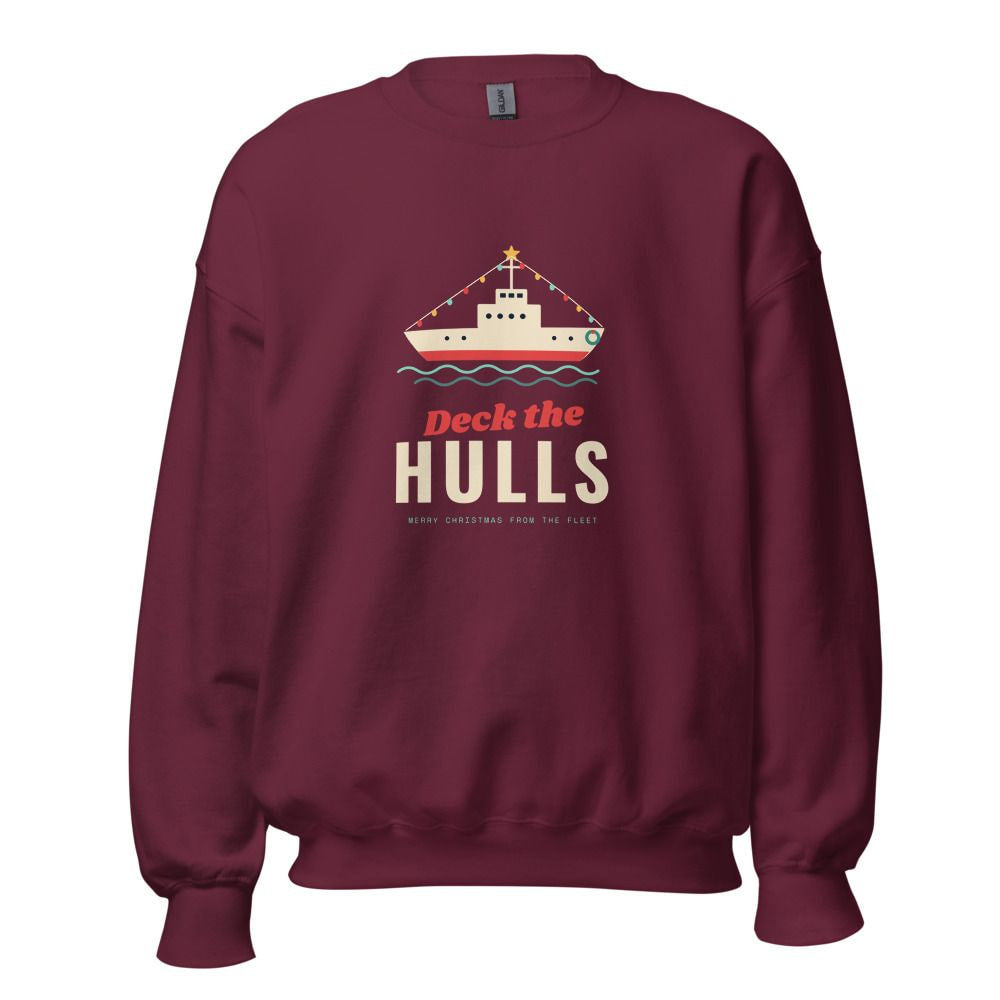 Deck the Hulls Christmas Ship Sweatshirt - Maroon