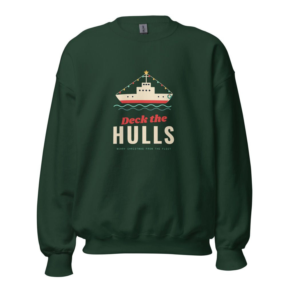 Deck the Hulls Christmas Ship Sweatshirt - Forest Green