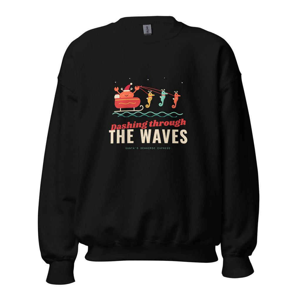 Dashing Through the Waves Christmas Sweatshirt - Black