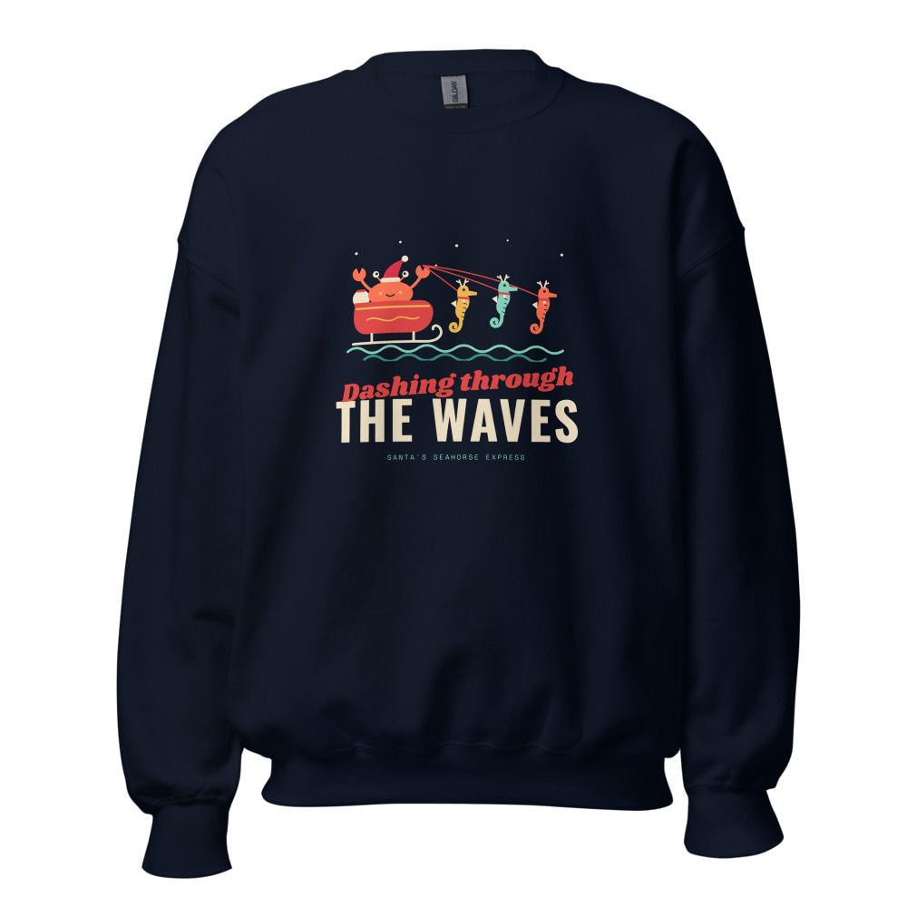 Dashing Through the Waves Christmas Sweatshirt - Navy
