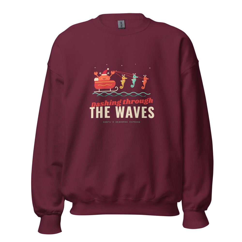 Dashing Through the Waves Christmas Sweatshirt - Maroon
