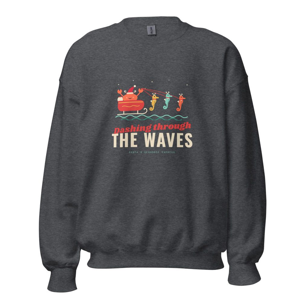 Dashing Through the Waves Christmas Sweatshirt - Dark Heather