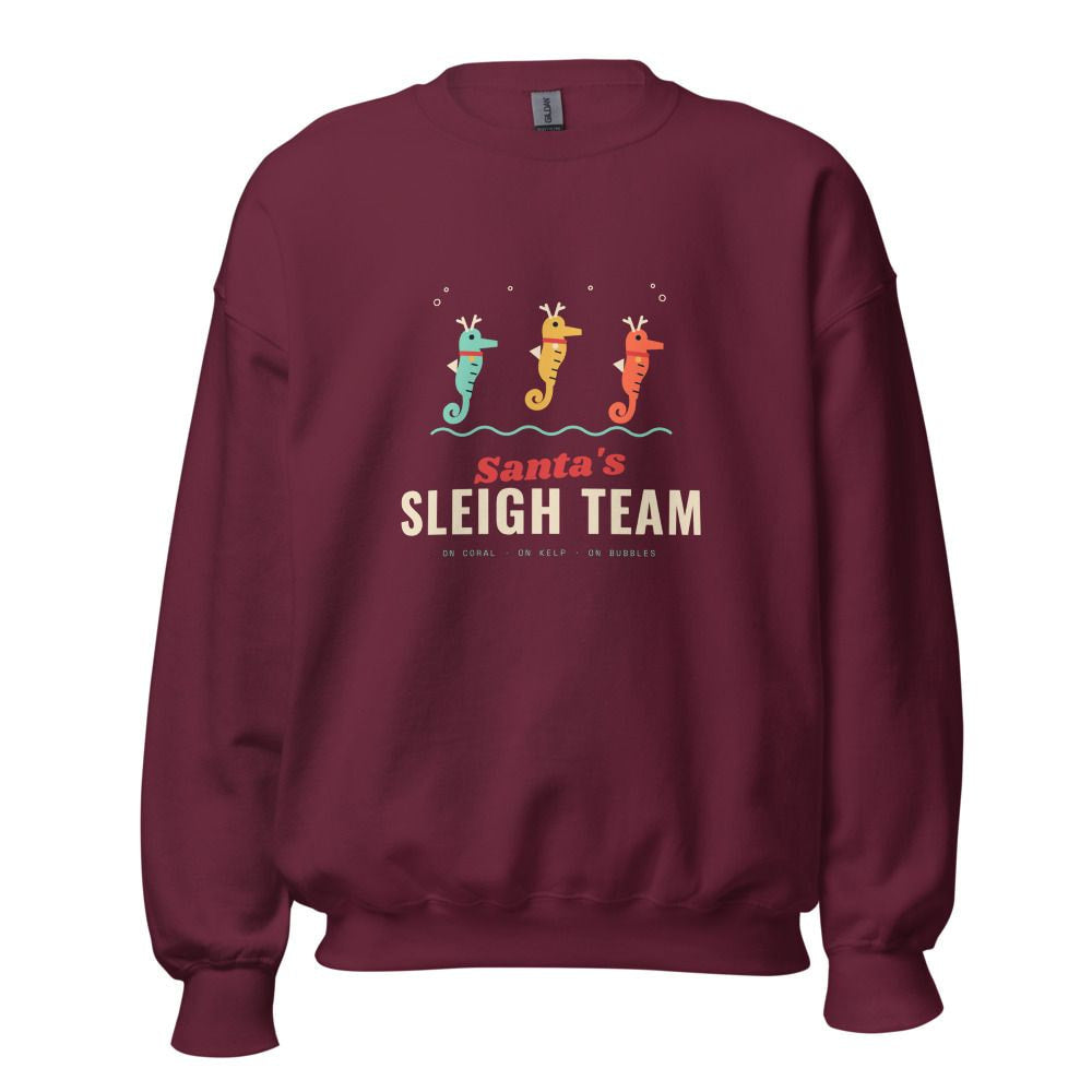 Santa's Sleigh Team Seahorse Reindeer Christmas Sweatshirt - Maroon