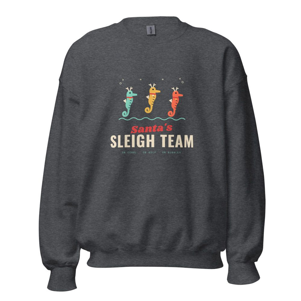 Santa's Sleigh Team Seahorse Reindeer Christmas Sweatshirt - Dark Heather